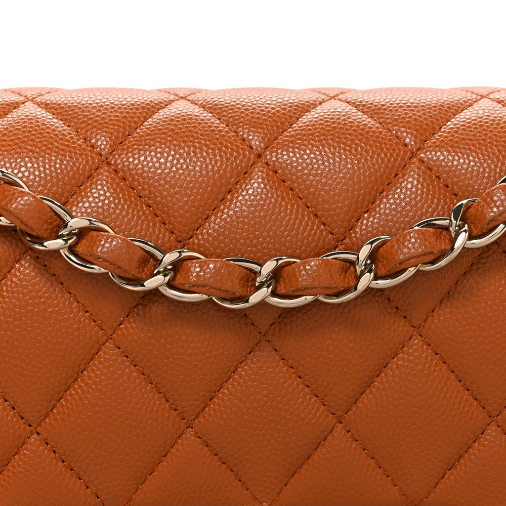 Caviar Quilted Small Double Flap Light Brown