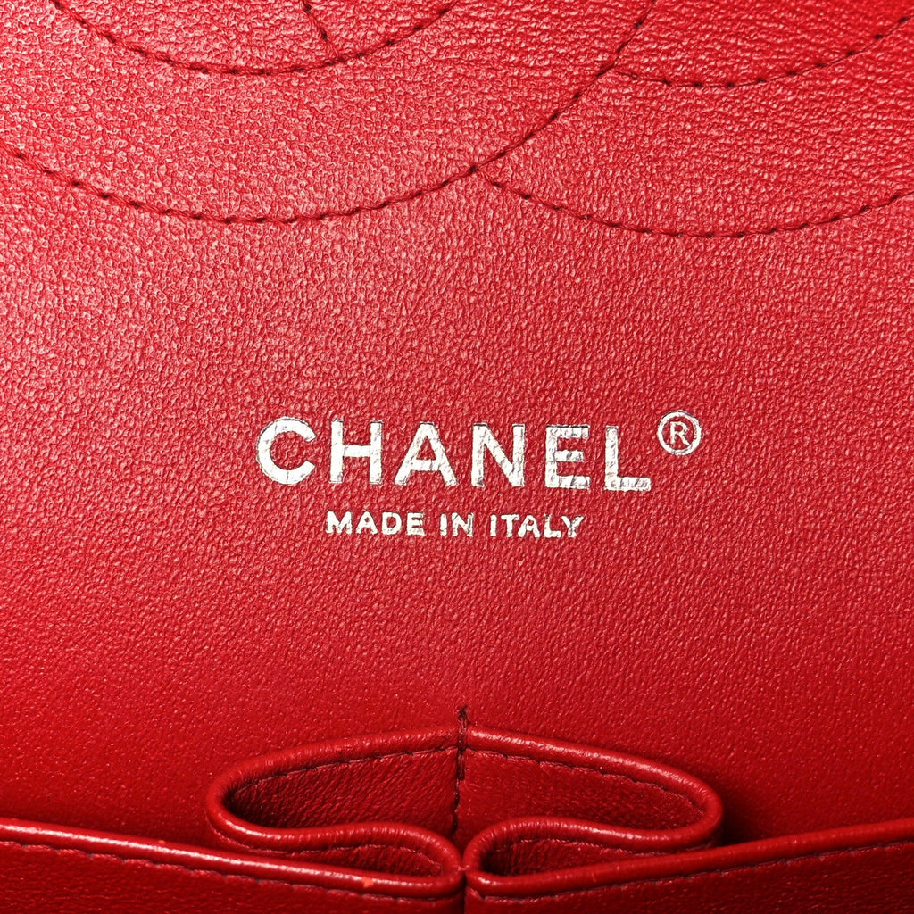 Caviar Chevron Quilted Jumbo Double Flap Dark Red