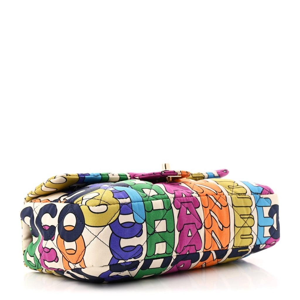 Printed Fabric Quilted Logo Single Flap Bag Multicolor