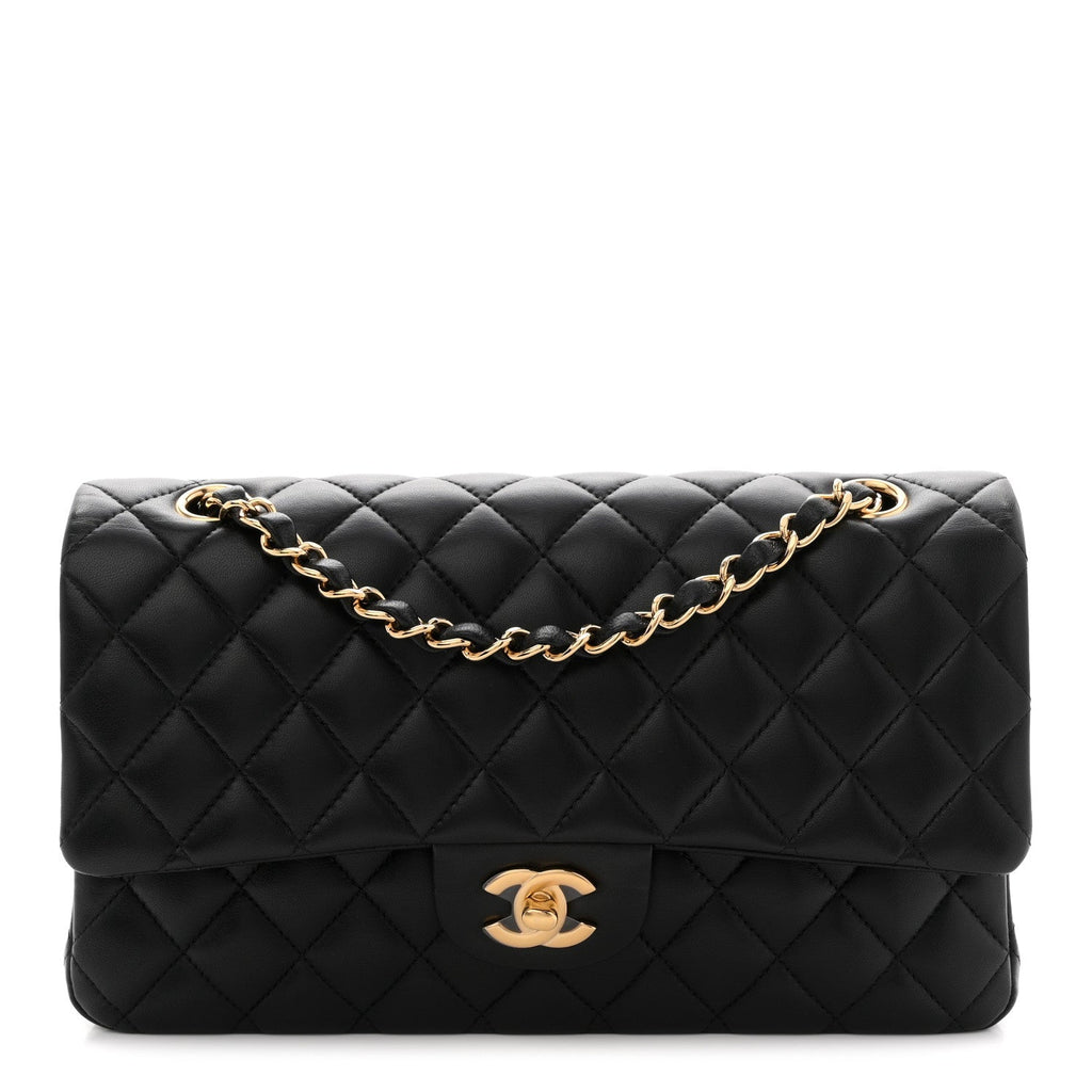 Lambskin Quilted Medium Double Flap Black