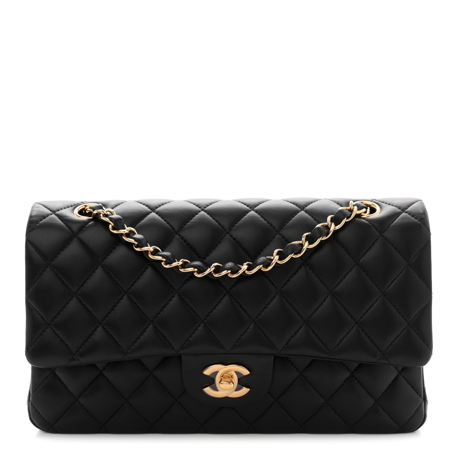 Lambskin Quilted Medium Double Flap Black