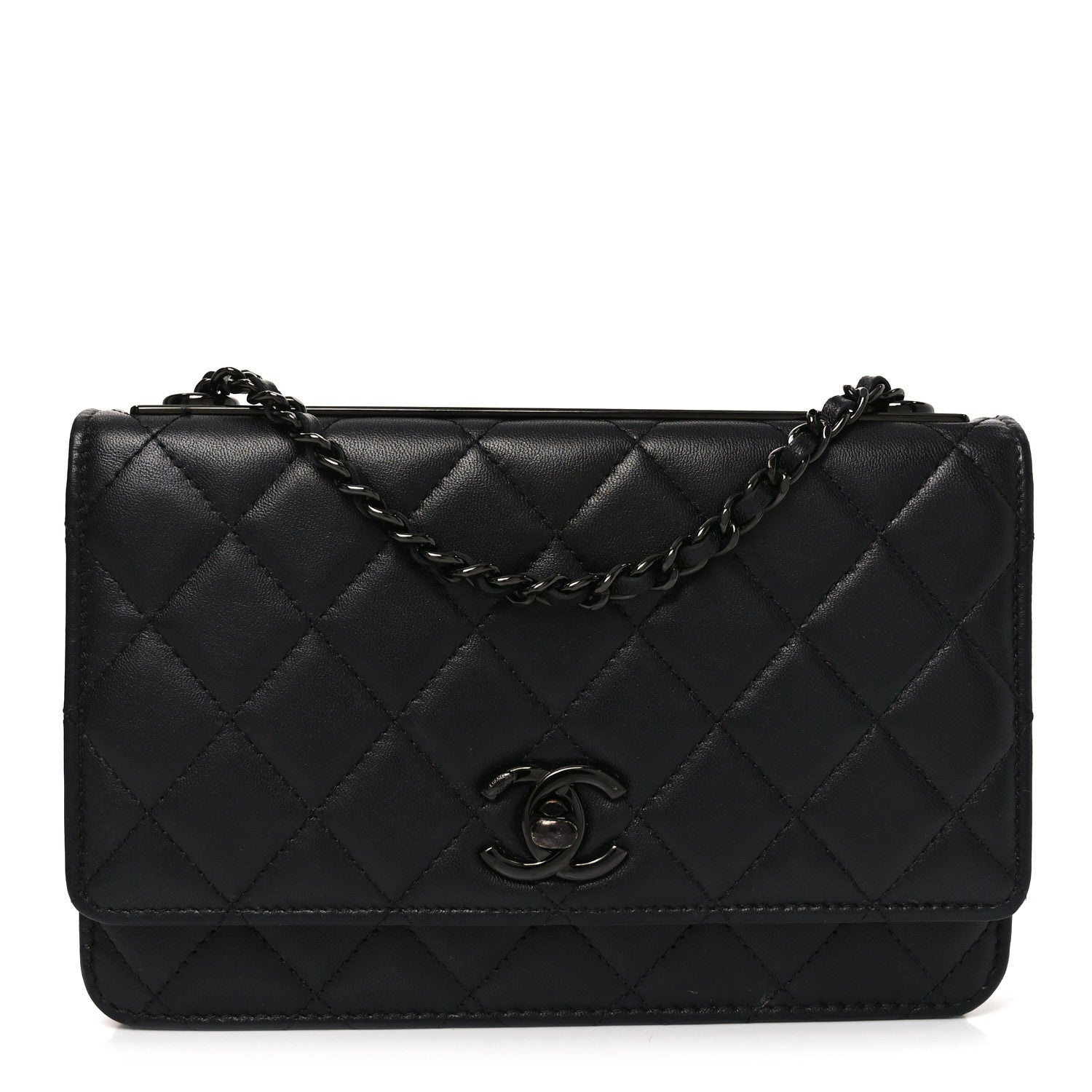 Lambskin Quilted Trendy CC Wallet On Chain WOC So Black