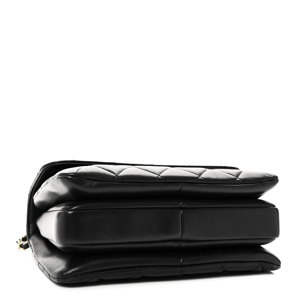 Lambskin Quilted Small Trendy CC Dual Handle Flap Bag Black