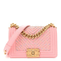 Calfskin Chevron Embroidered Small Boy By The Sea Flap Pink
