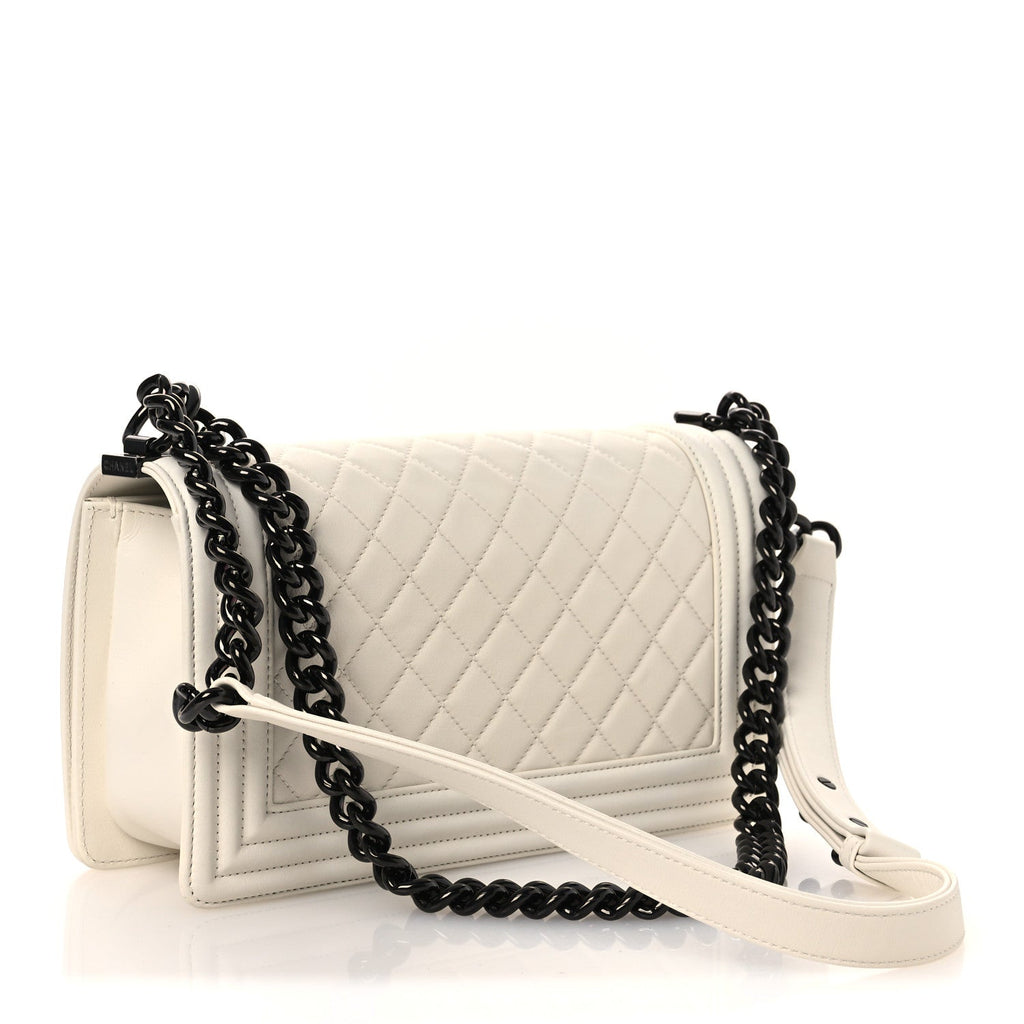 Calfskin Quilted Medium Boy Flap White