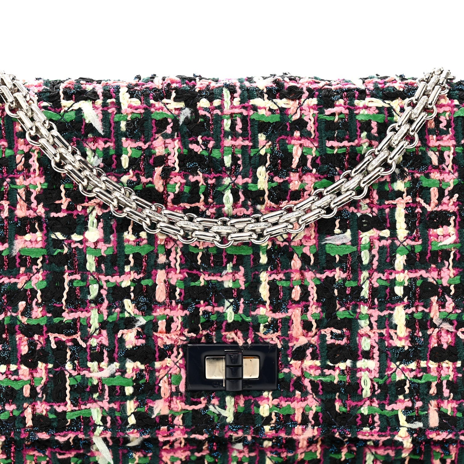 Tweed Quilted Reissue Wallet On Chain WOC Pink Multicolor