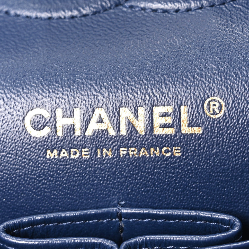 Caviar Quilted Medium Double Flap Navy