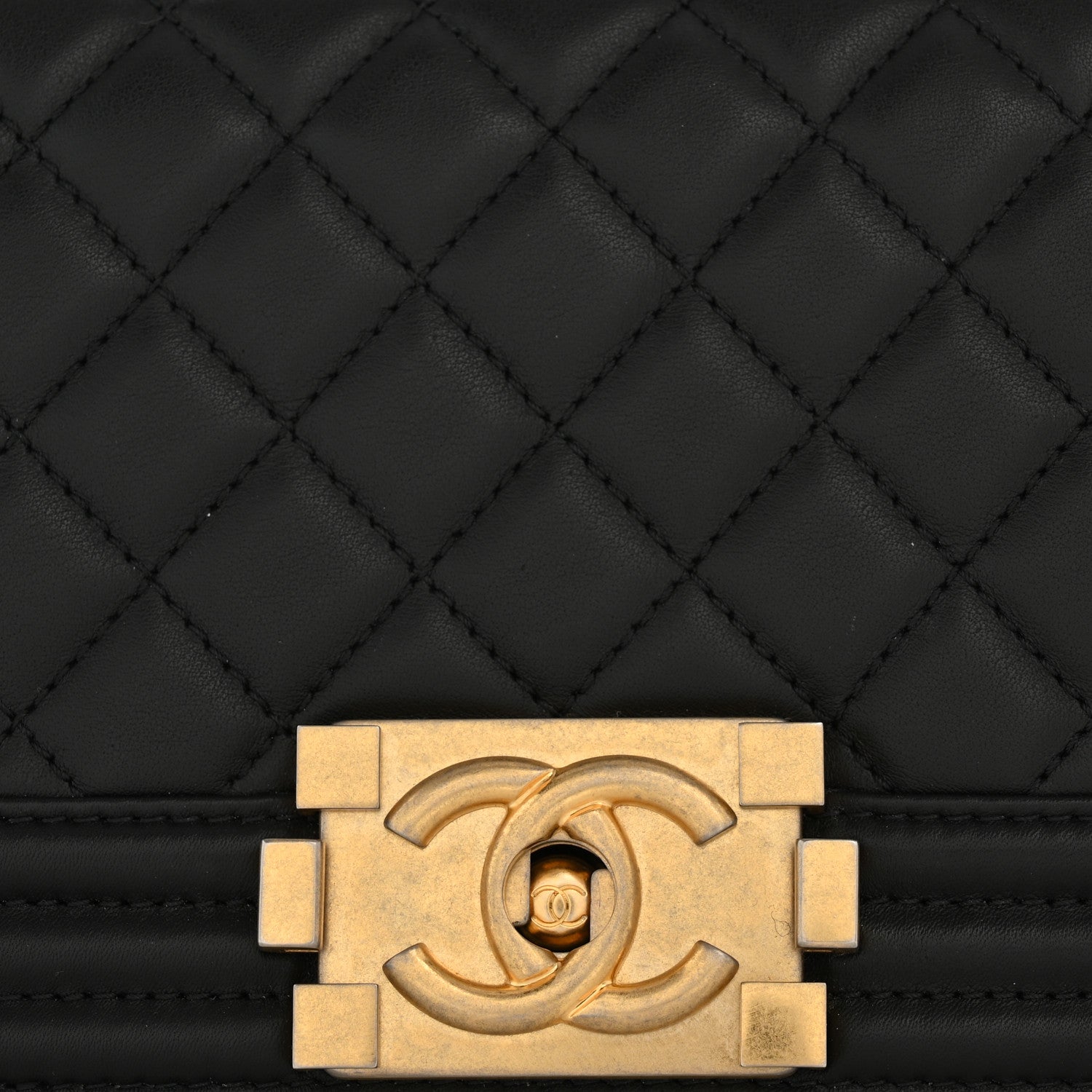 Calfskin Quilted Small Boy Flap Black