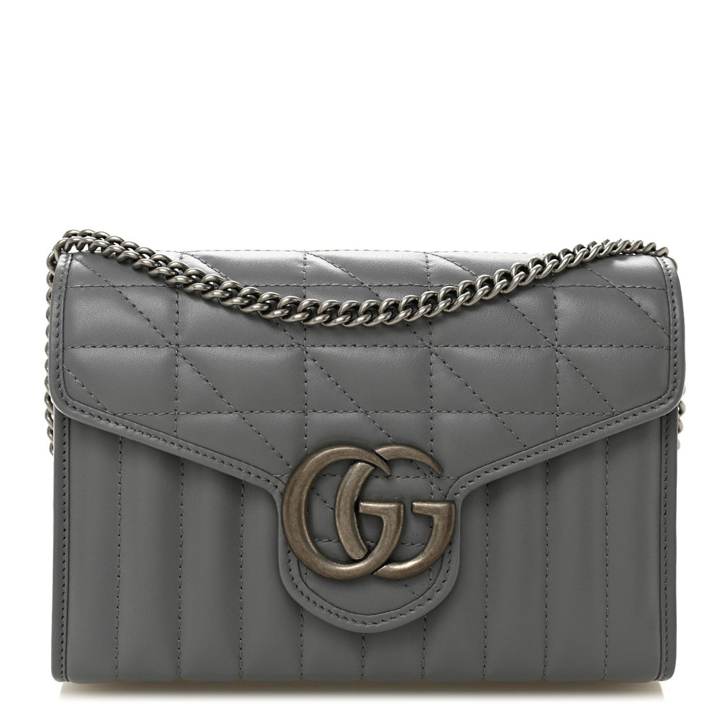 Calfskin Matelasse Aria GG Marmont Chain Wallet Deep Grey