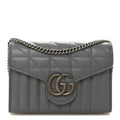 Calfskin Matelasse Aria GG Marmont Chain Wallet Deep Grey