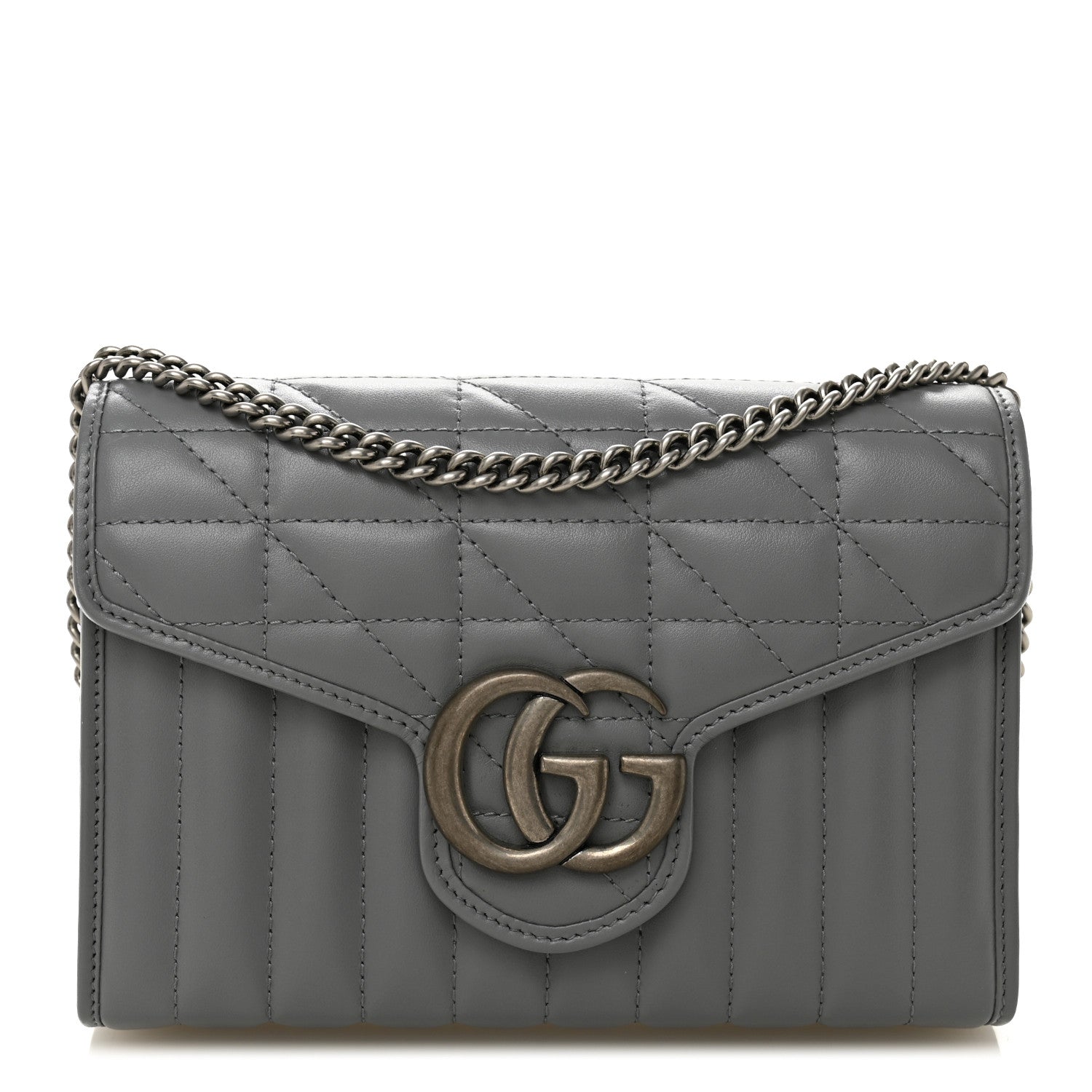 Calfskin Matelasse Aria GG Marmont Chain Wallet Deep Grey