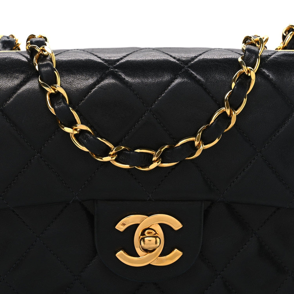 Lambskin Quilted Mini Square Flap Black