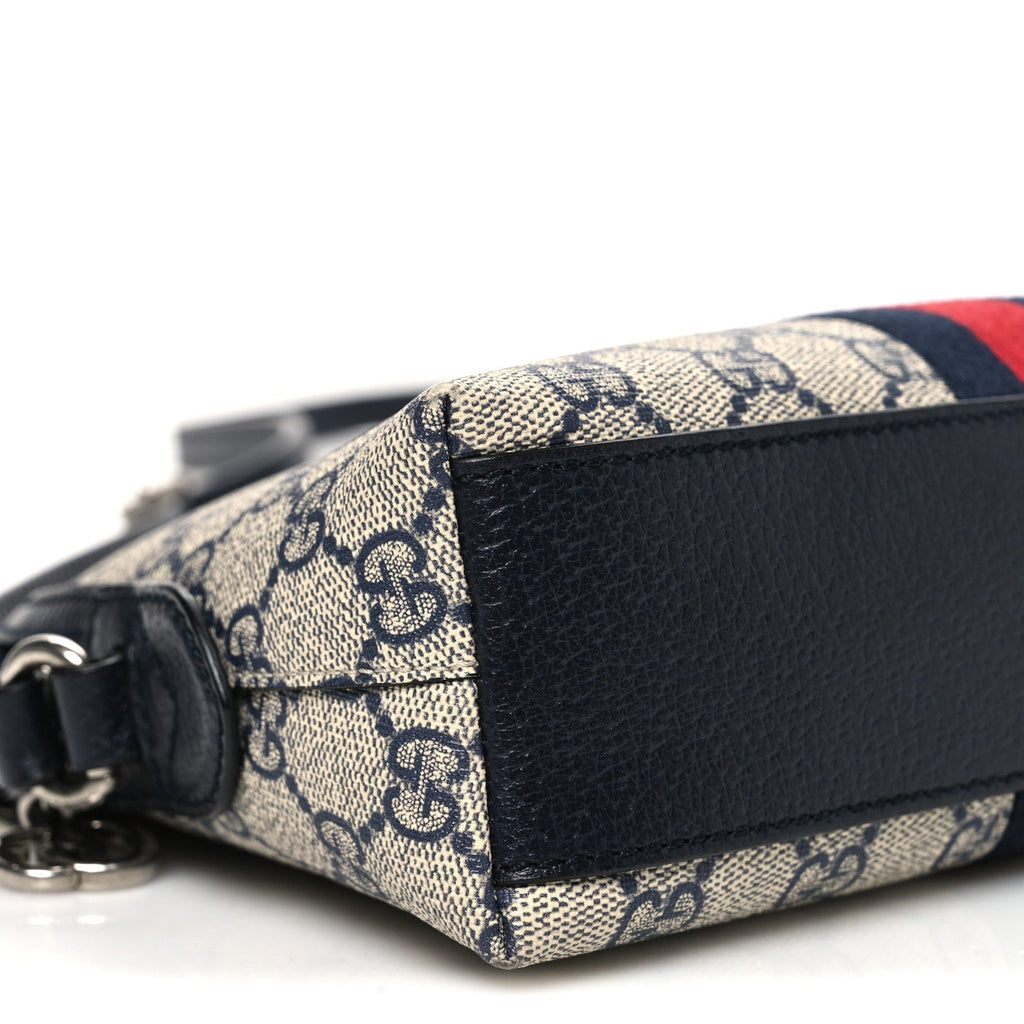GG Supreme Monogram Textured Dollar Calfskin Web Small Ophidia Dome Shoulder Bag Beige Blue
