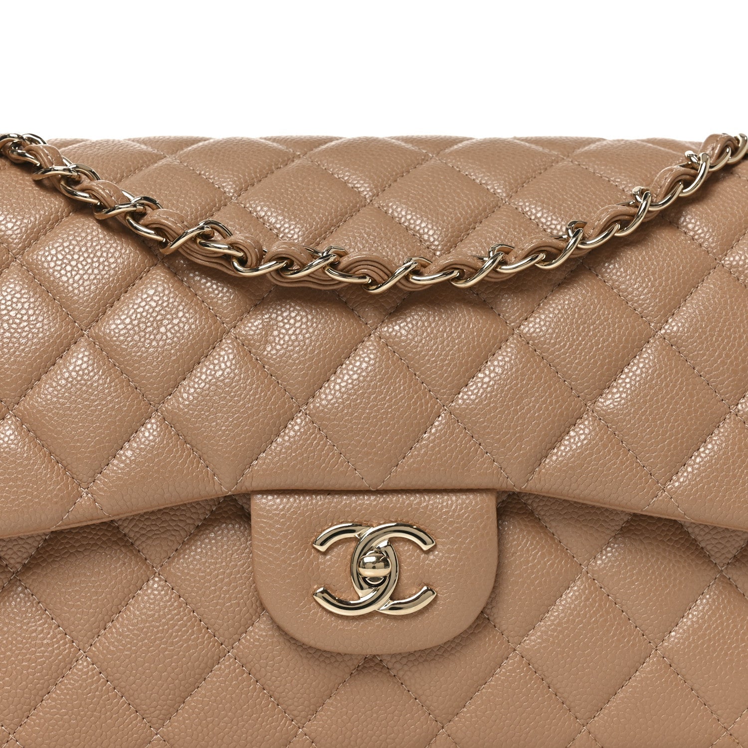 Caviar Quilted Jumbo Double Flap Beige