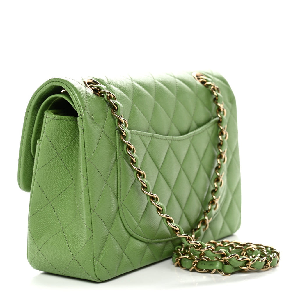 Caviar Quilted Small Double Flap Green