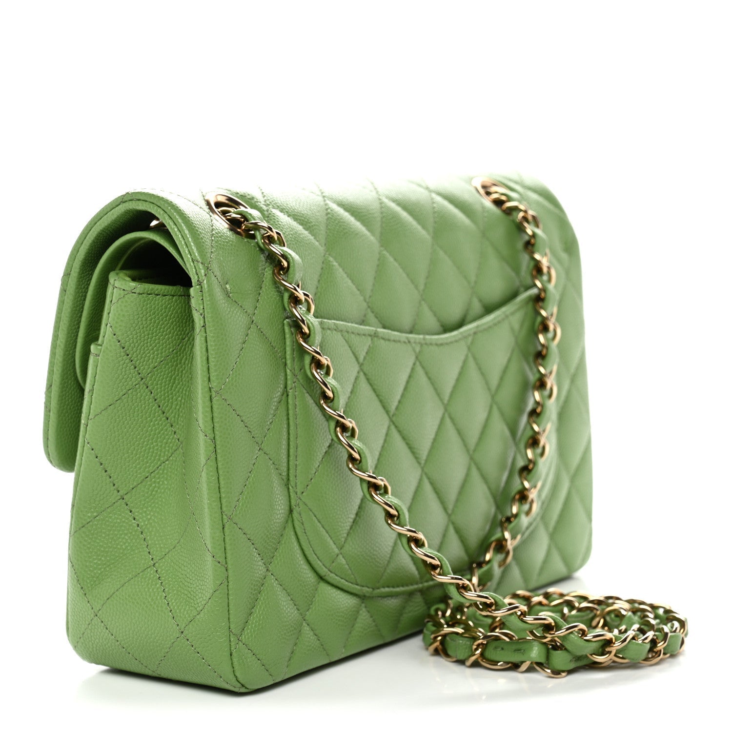 Caviar Quilted Small Double Flap Green