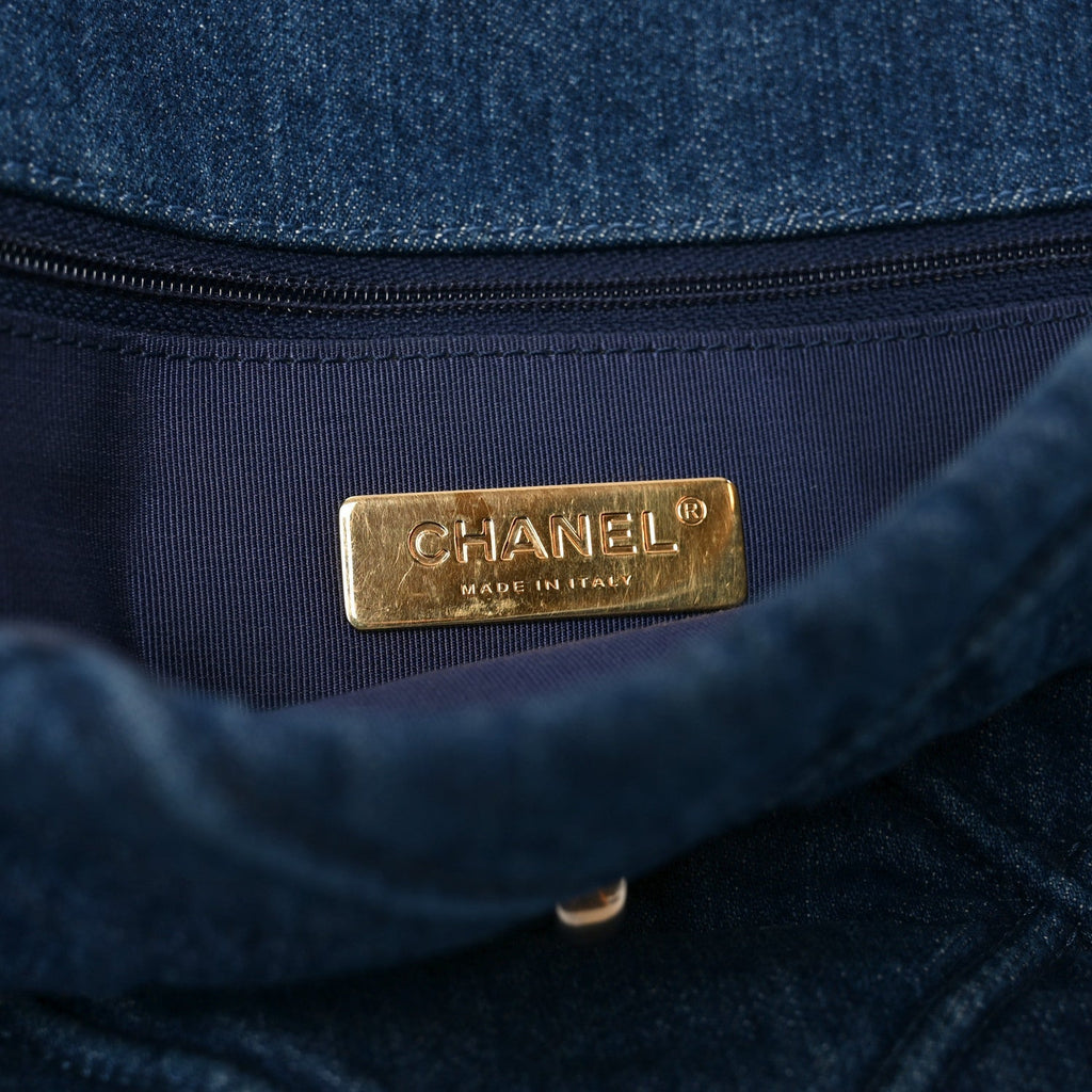 Denim Quilted Large Chanel 19 Flap Blue