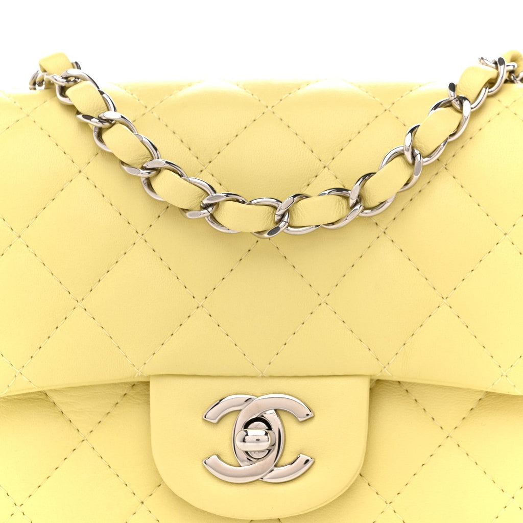 Lambskin Quilted Mini Square Flap Yellow