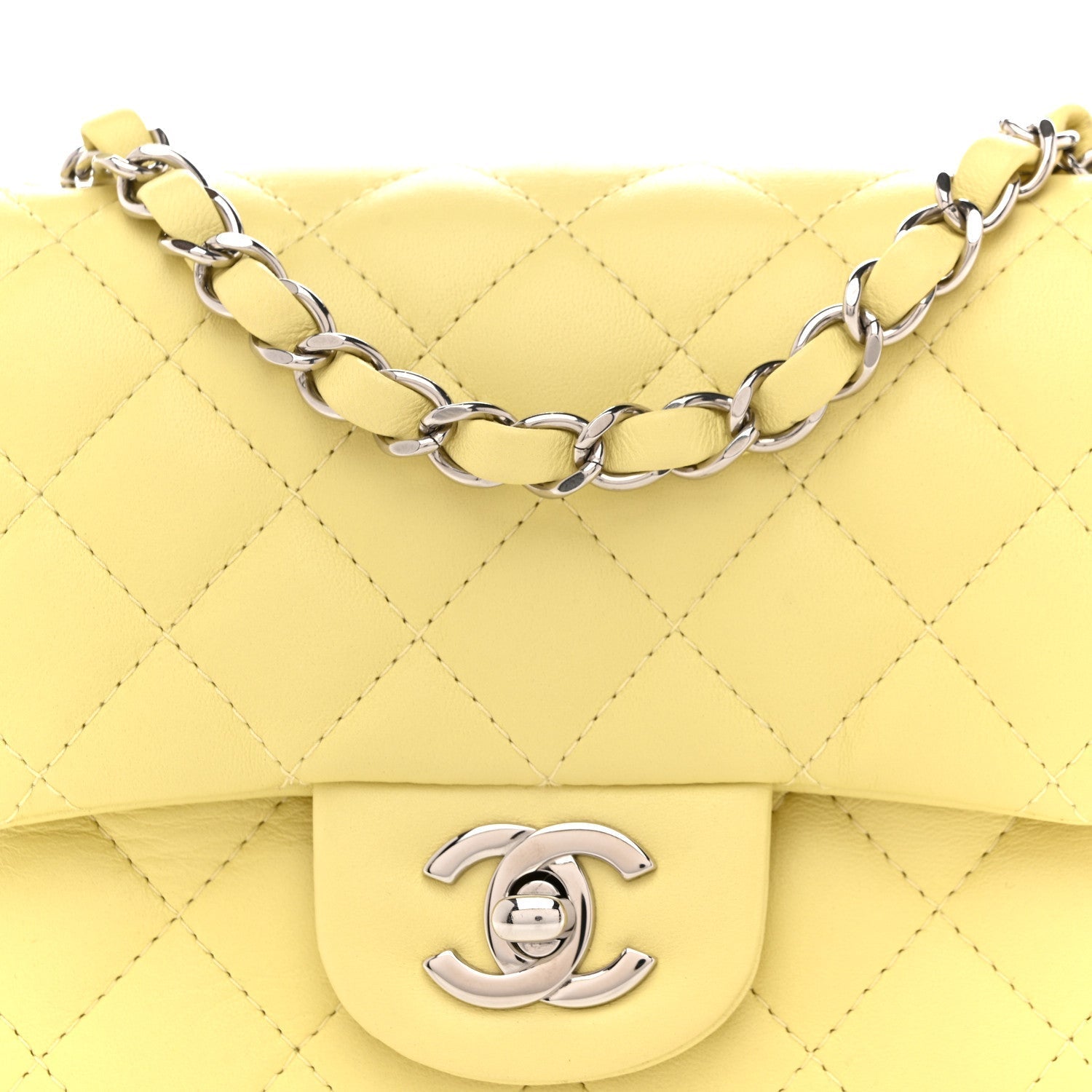 Lambskin Quilted Mini Square Flap Yellow