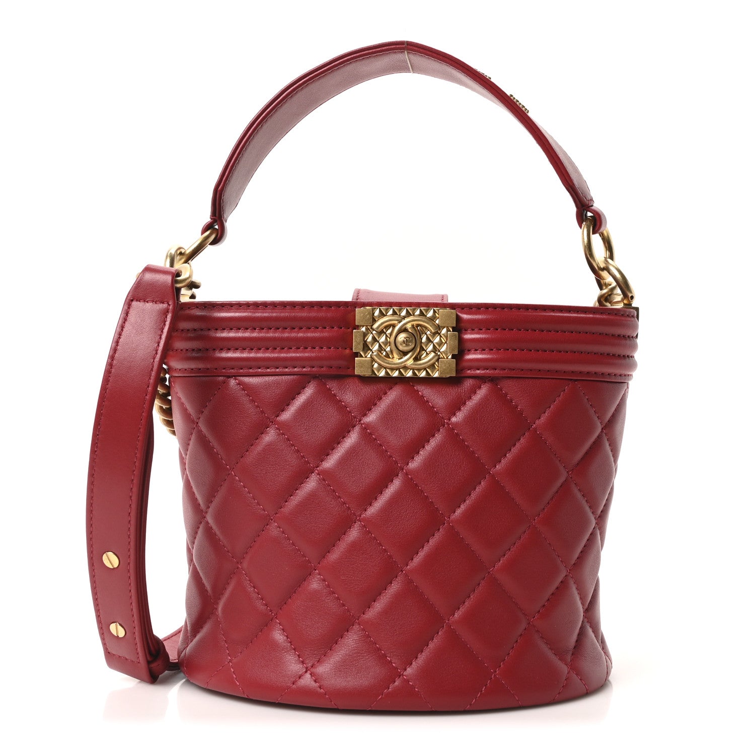 Calfskin Quilted Boy Bucket Bag Red