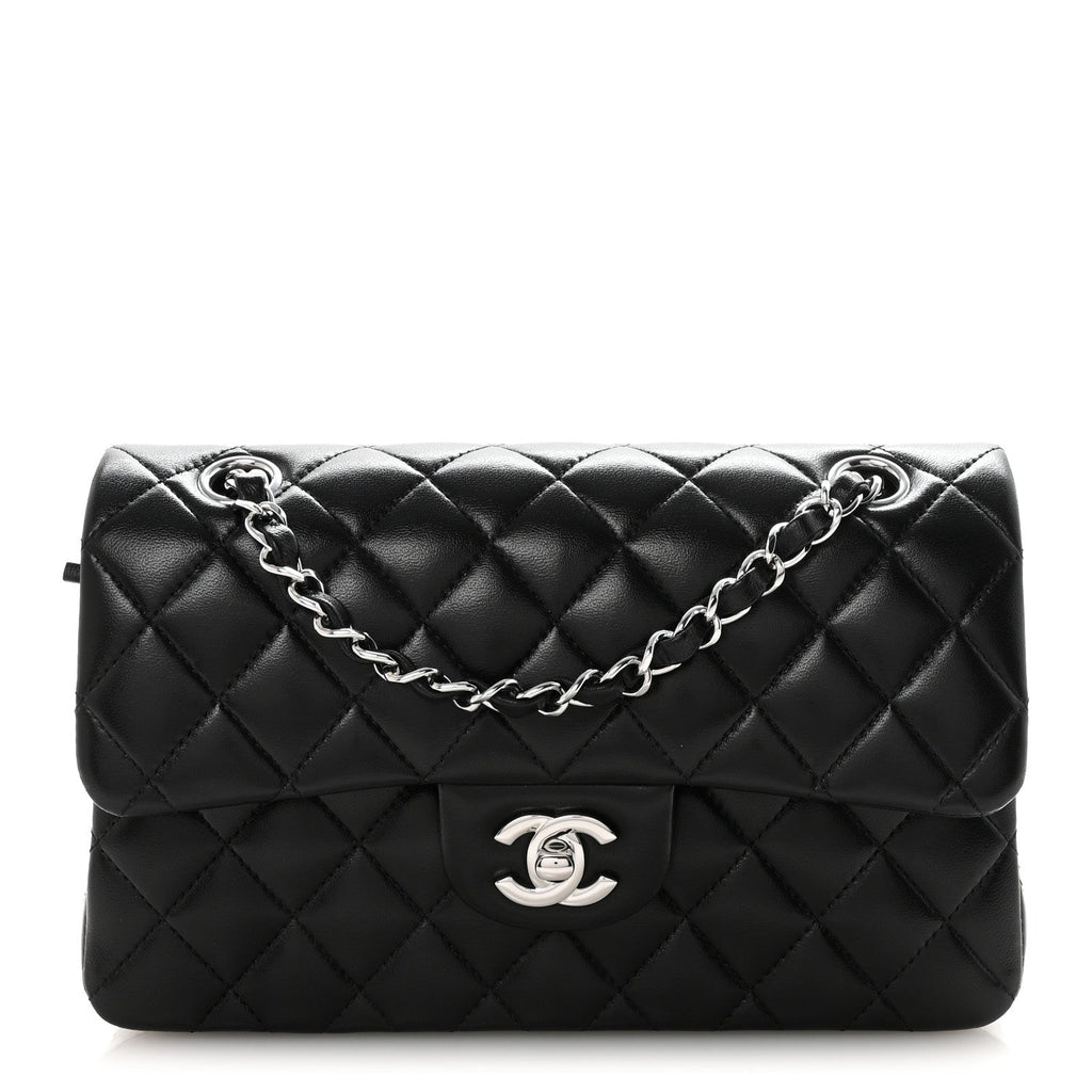 Lambskin Quilted Small Double Flap Black