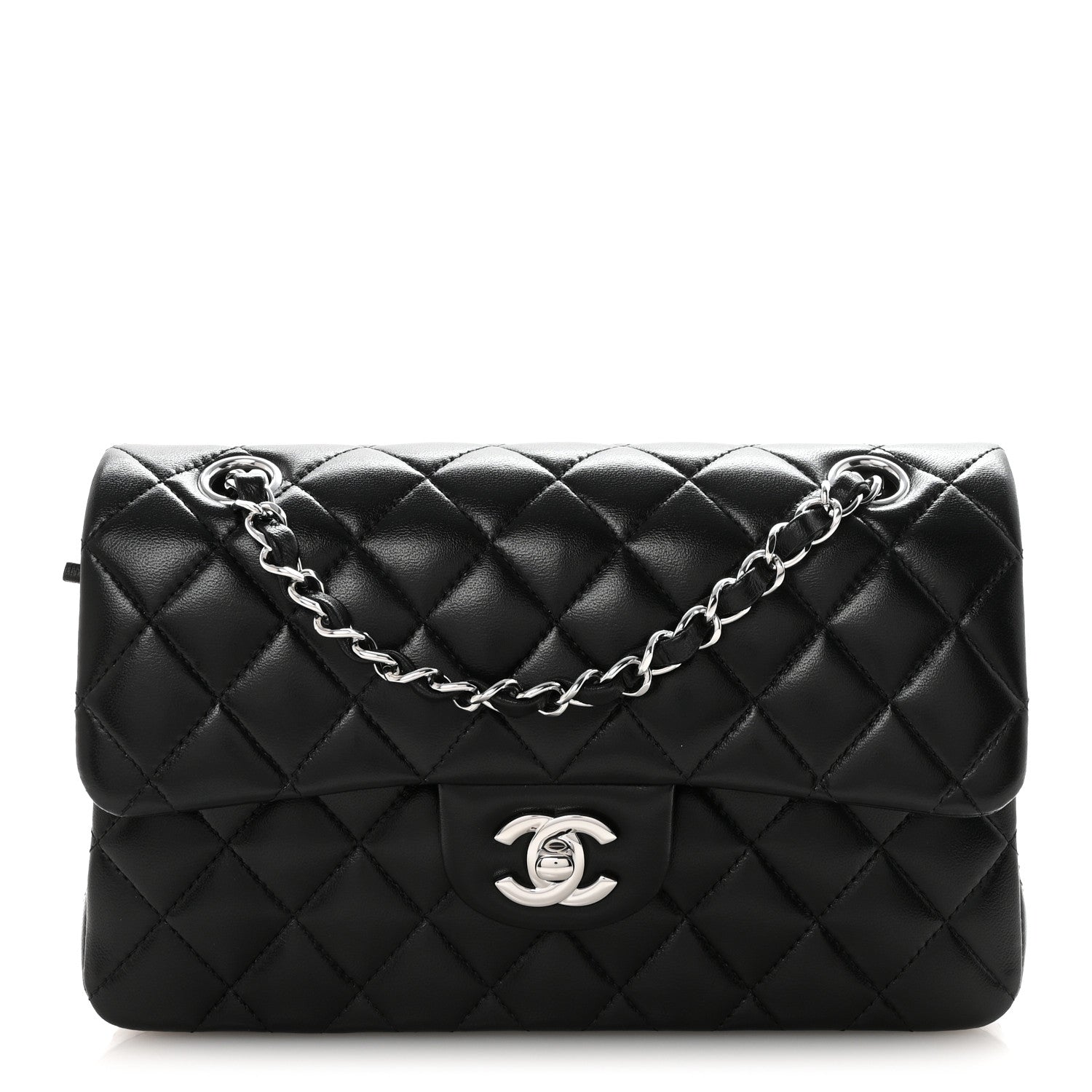 Lambskin Quilted Small Double Flap Black