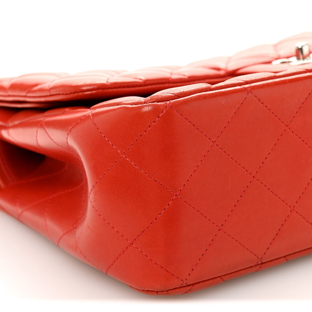 Lambskin Quilted Jumbo Double Flap Red