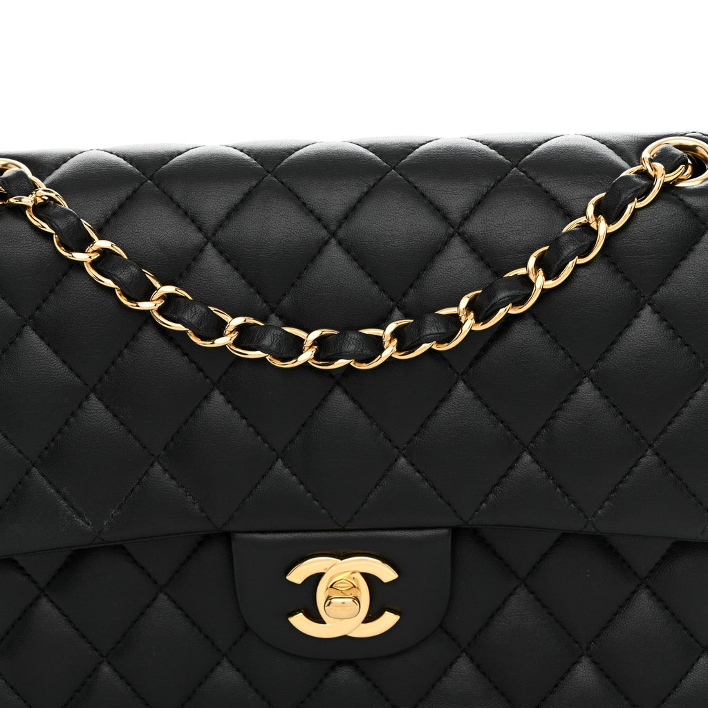 Lambskin Quilted Medium Double Flap Black