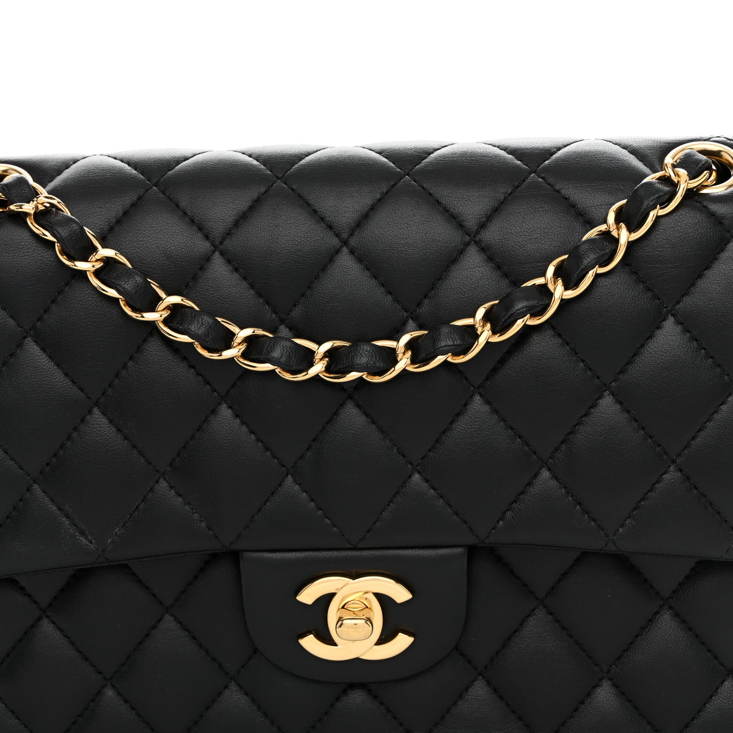 Lambskin Quilted Medium Double Flap Black