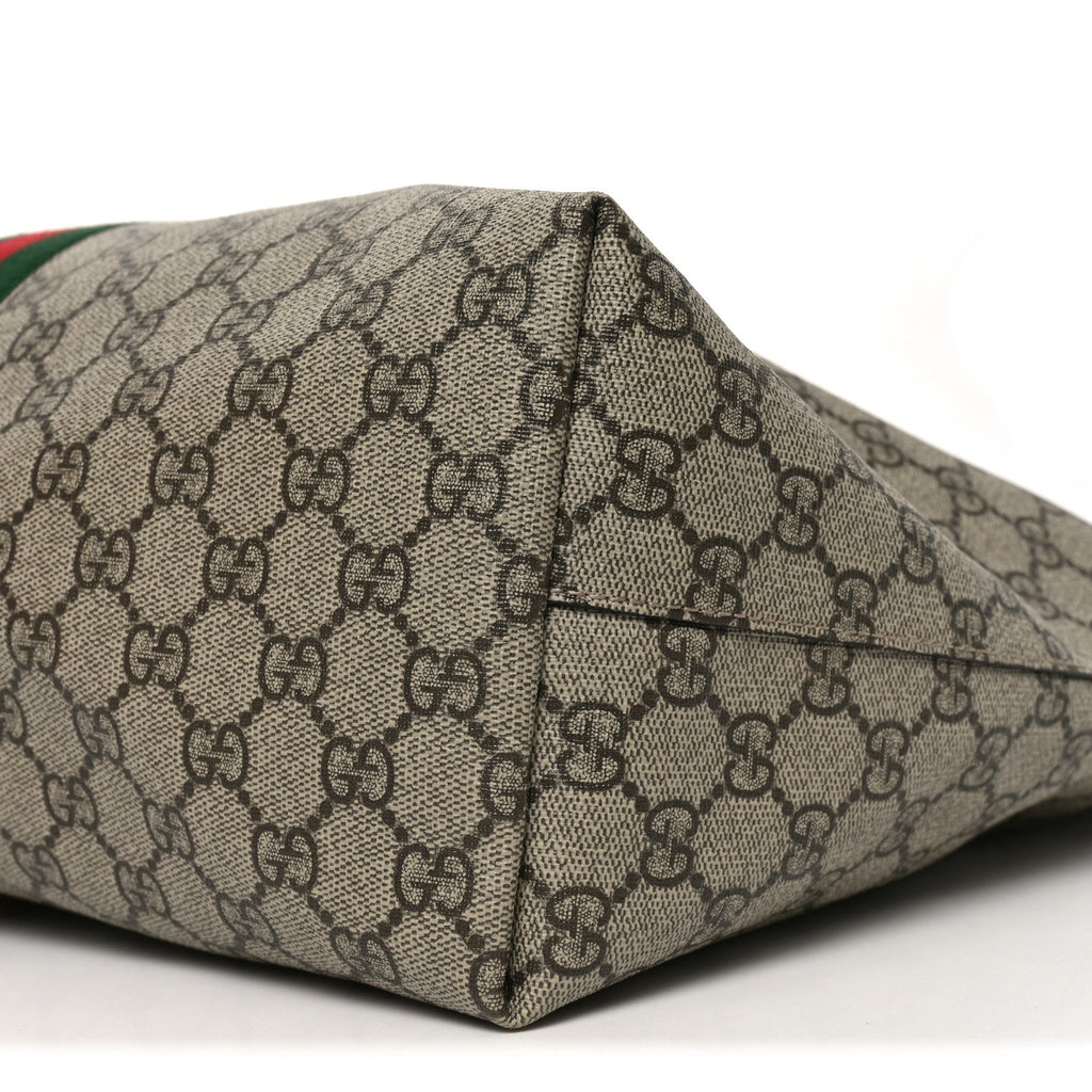 GG Supreme Monogram Textured Calfskin Web Medium Ophidia Shopping Tote Beige Ebony New Acero