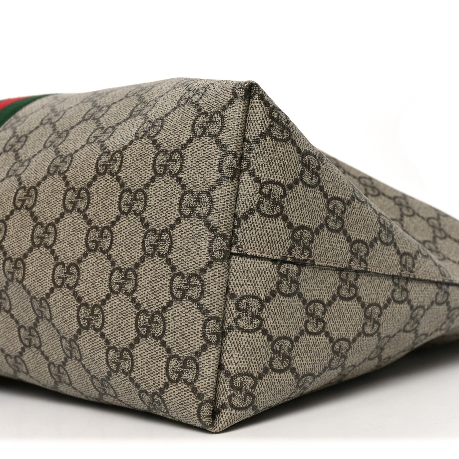 GG Supreme Monogram Textured Calfskin Web Medium Ophidia Shopping Tote Beige Ebony New Acero