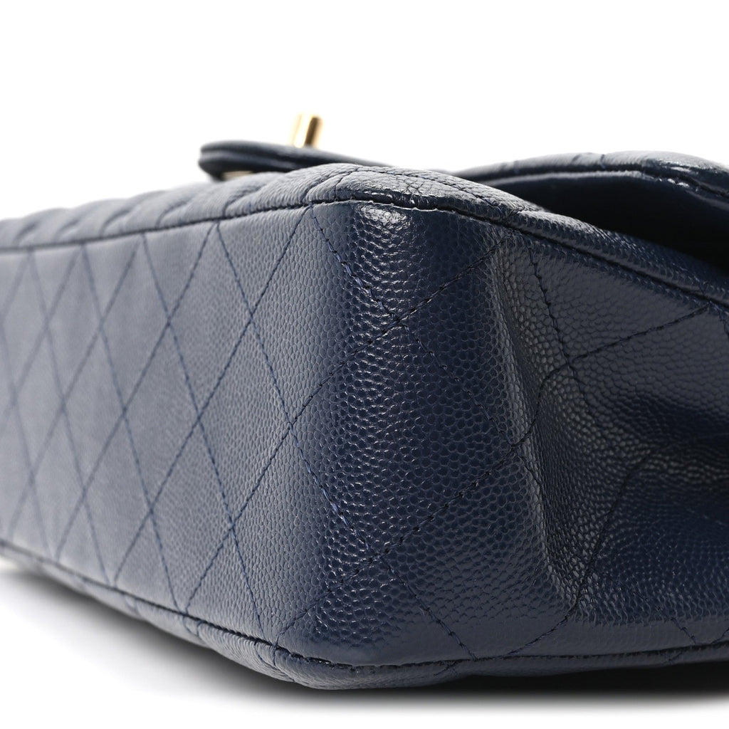 Caviar Quilted Medium Double Flap Navy