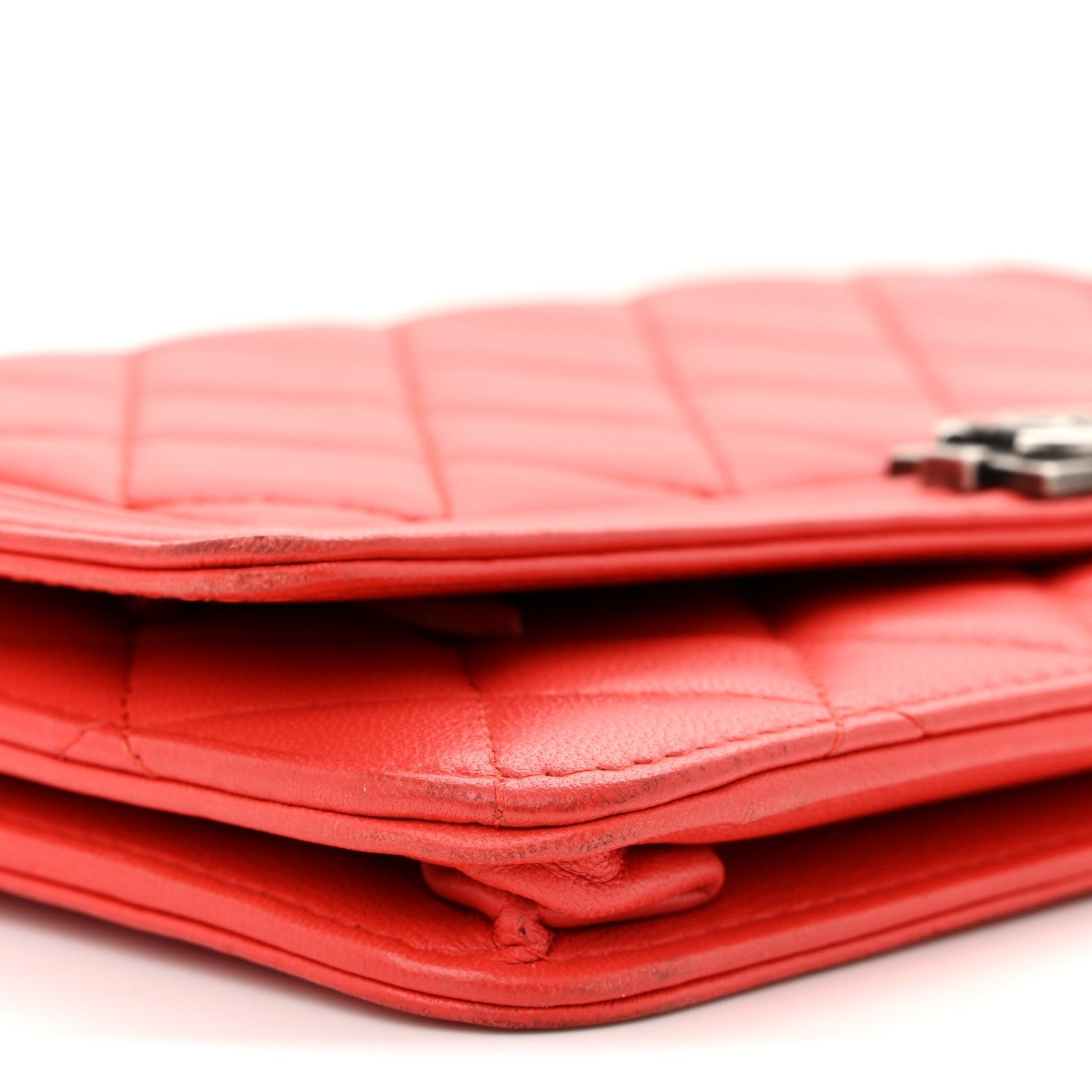 Lambskin Quilted Boy Wallet On Chain WOC Red