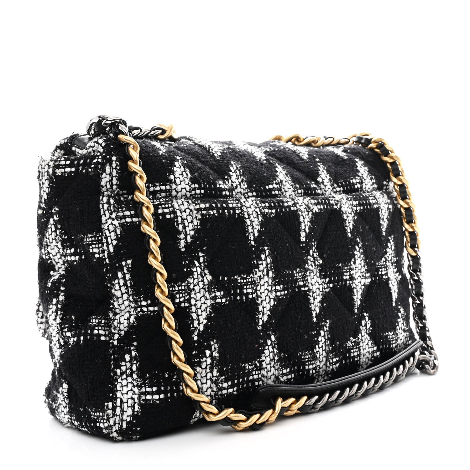Tweed Quilted Maxi Chanel 19 Flap Black White