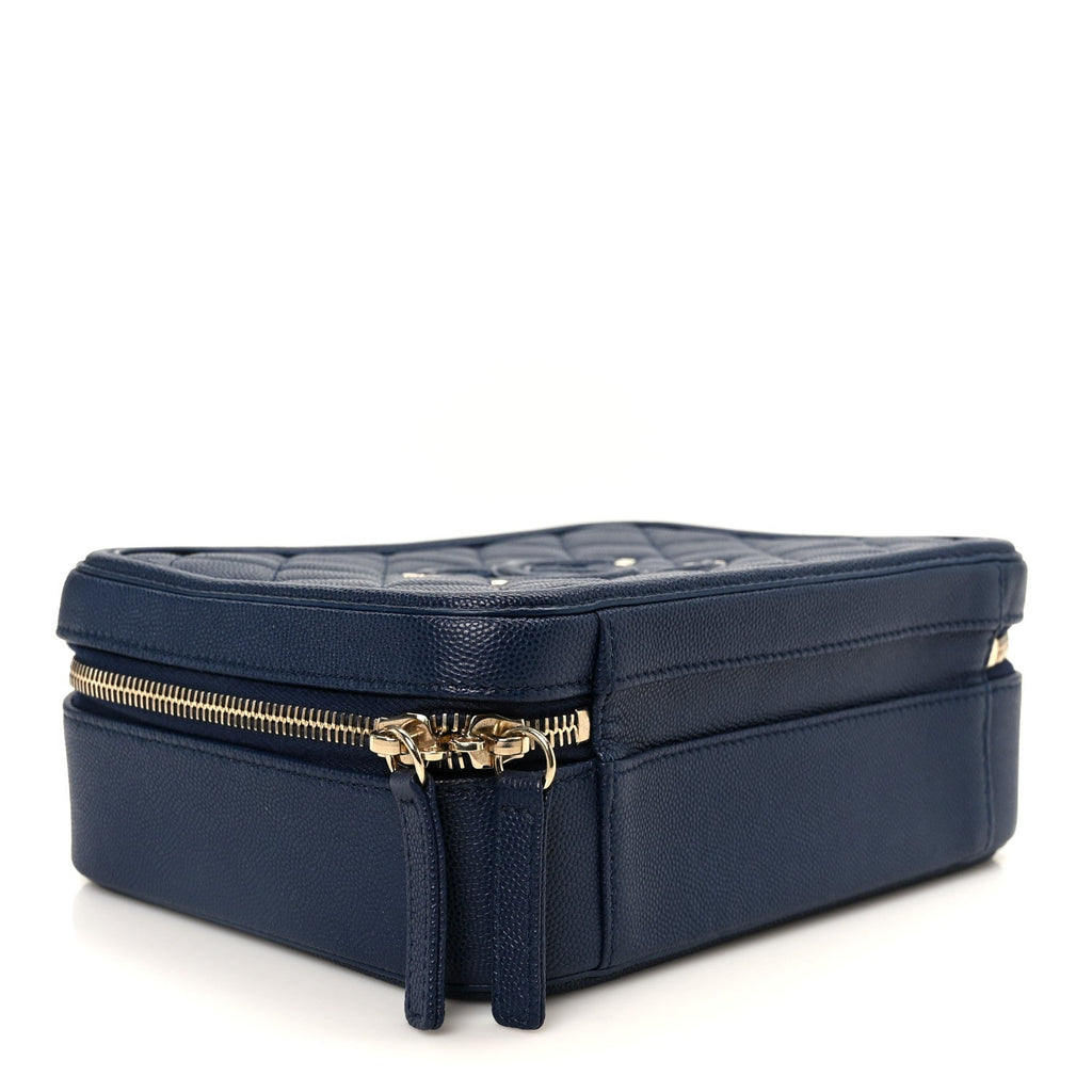 Caviar Quilted Medium CC Filigree Vanity Case Navy