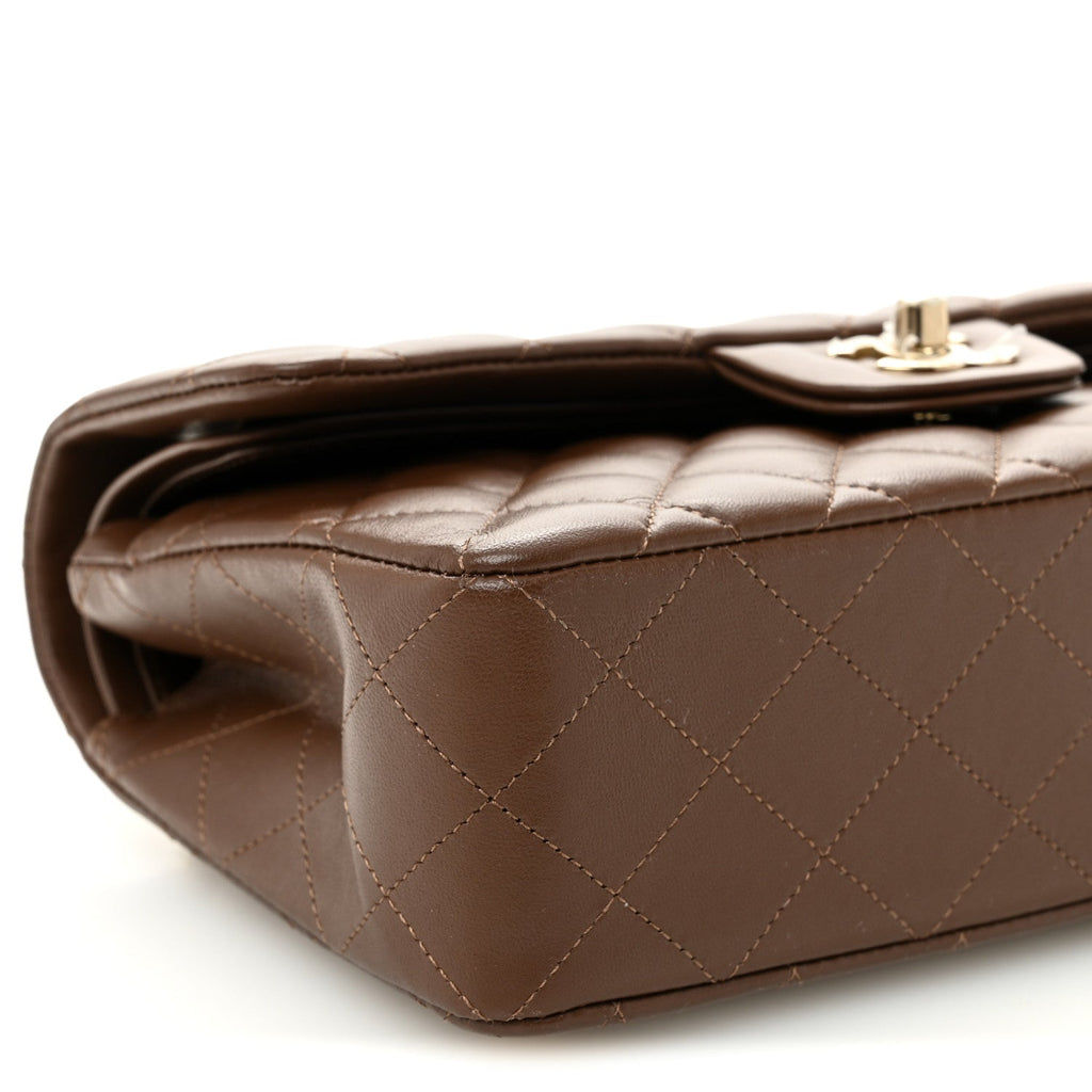 Lambskin Quilted Small Double Flap Brown