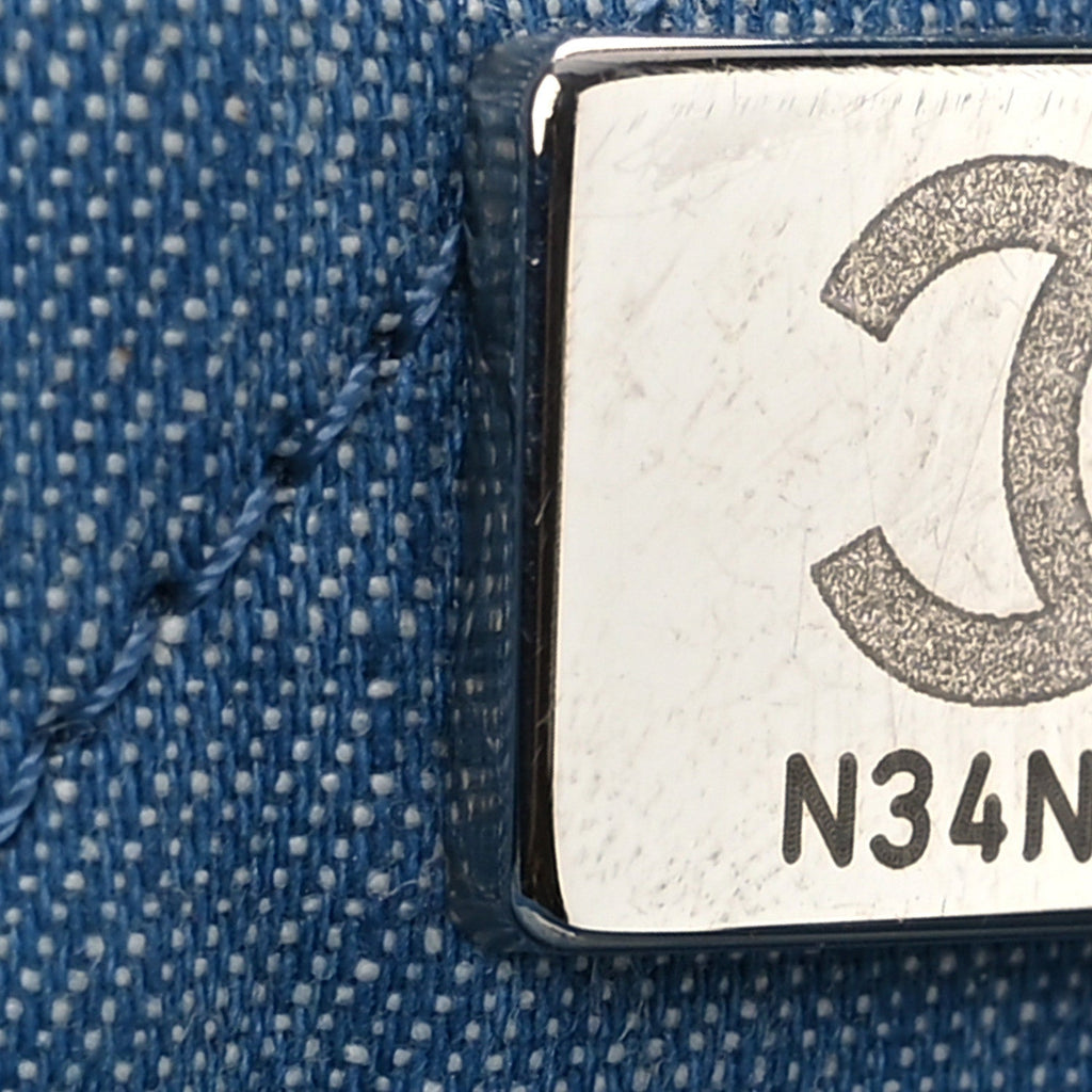Denim Quilted Chanel 22 Backpack Blue