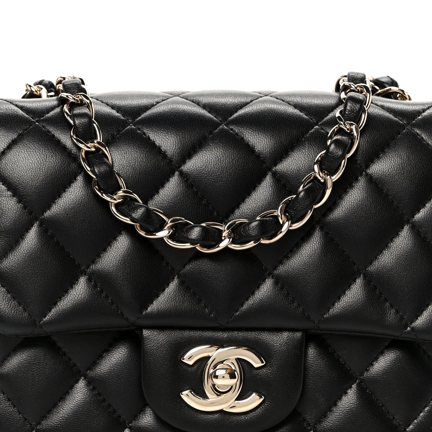 Lambskin Quilted Mini Square Flap Black