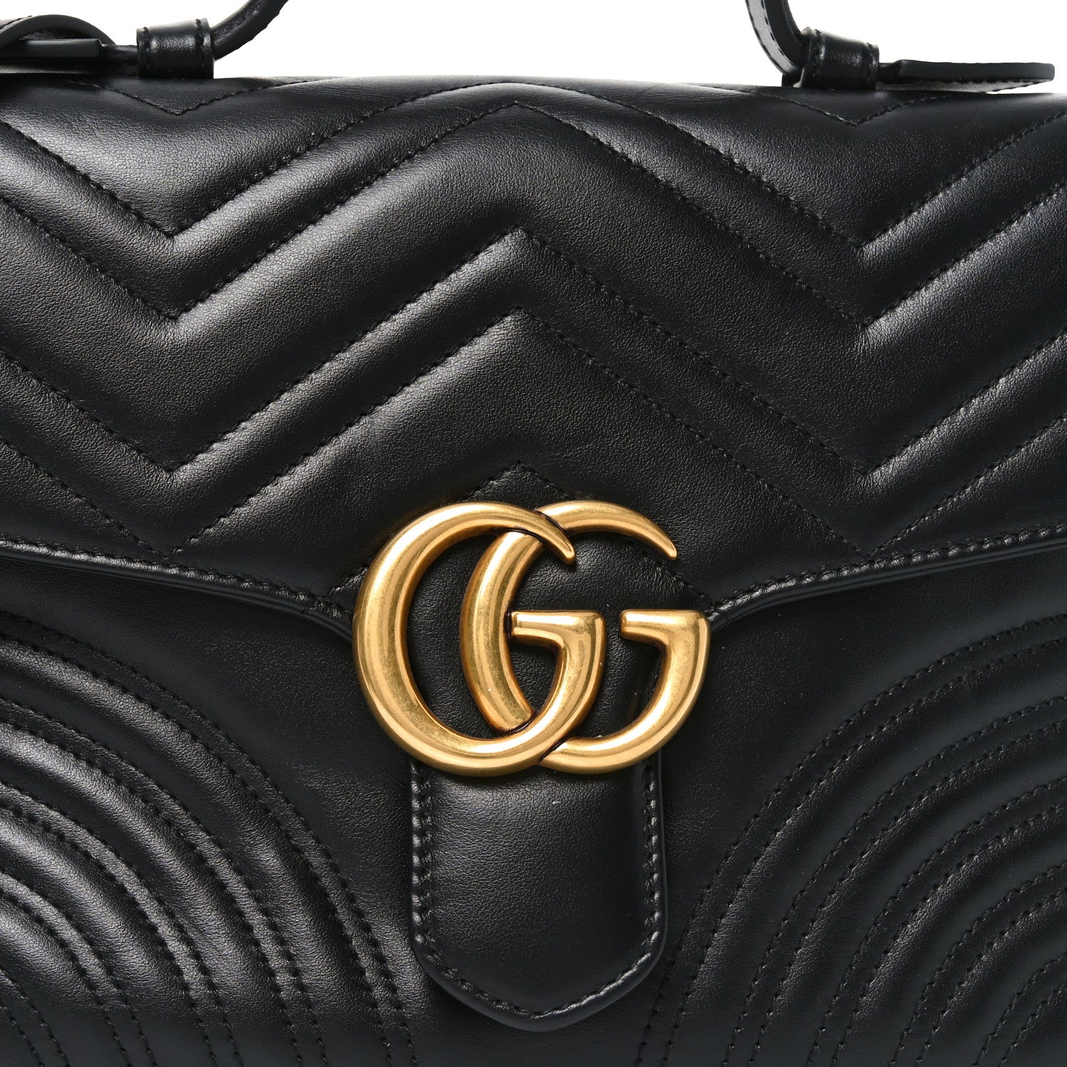 Calfskin Matelasse Small GG Marmont Top Handle Shoulder Bag Black