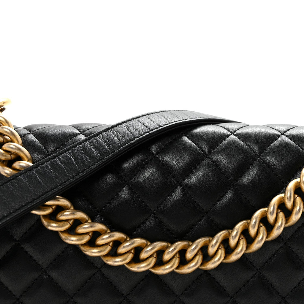 Lambskin Quilted Medium Boy Flap Black