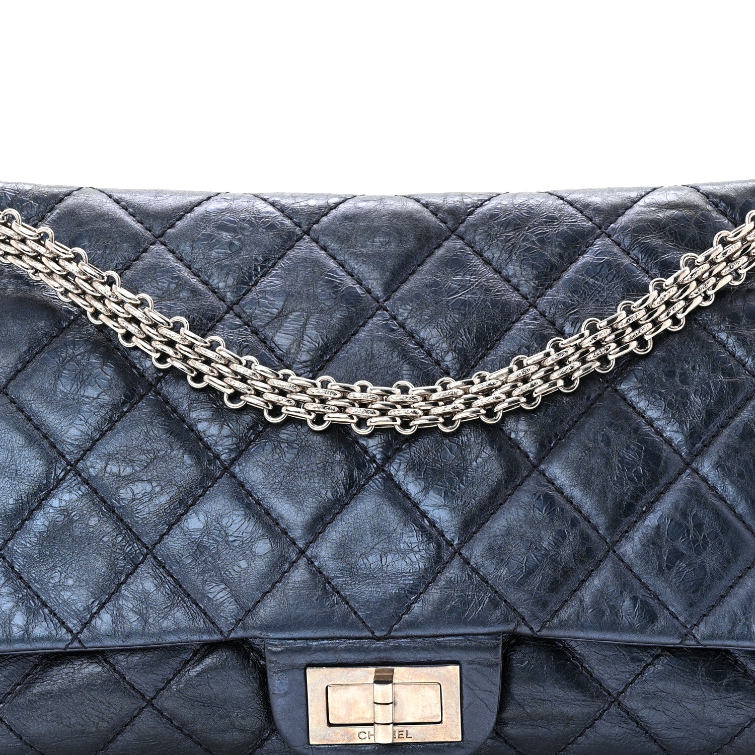 Metallic Aged Calfskin Quilted 2.55 Reissue 228 Flap Blue