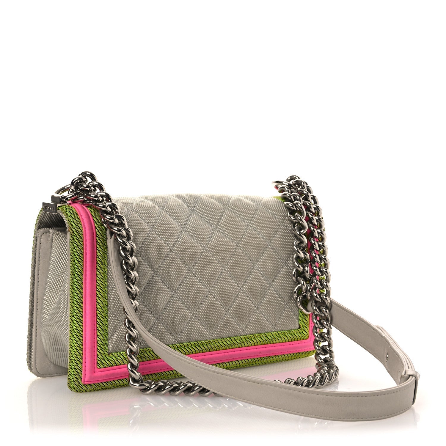 Canvas Quilted Medium Fluo Boy Flap Dark Grey Fuchsia Green