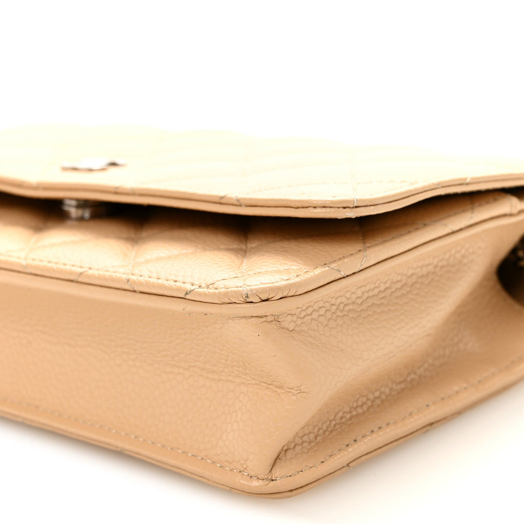 Caviar Quilted Wallet on Chain WOC Beige