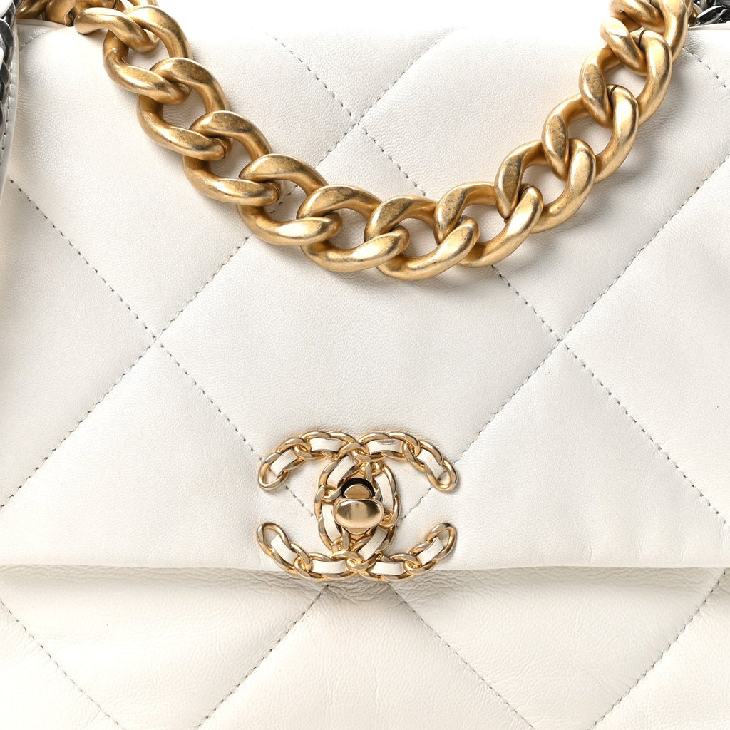 Goatskin Quilted Large Chanel 19 Flap White