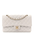 Caviar Quilted Medium Double Flap Light Grey
