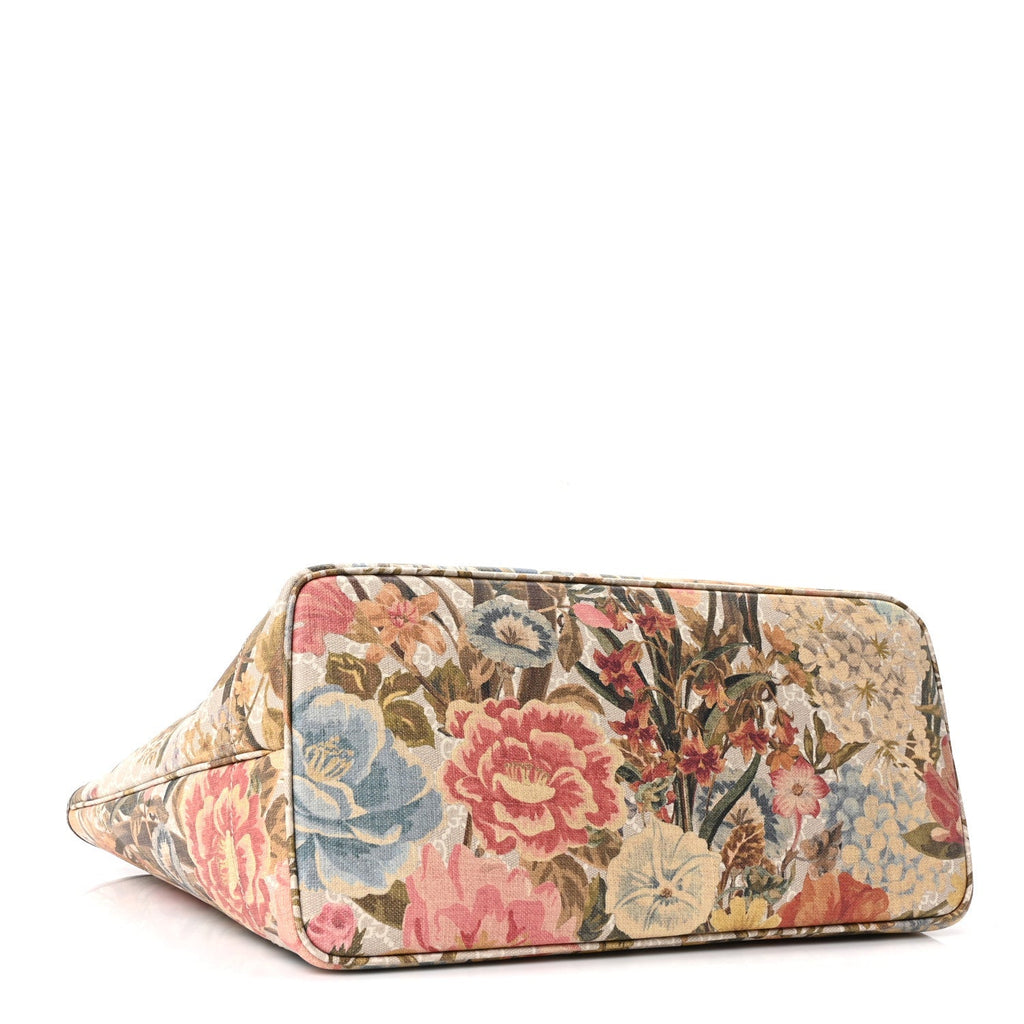 GG Supreme Monogram Water Flora Web Large Ophidia Tote Beige White Multicolor