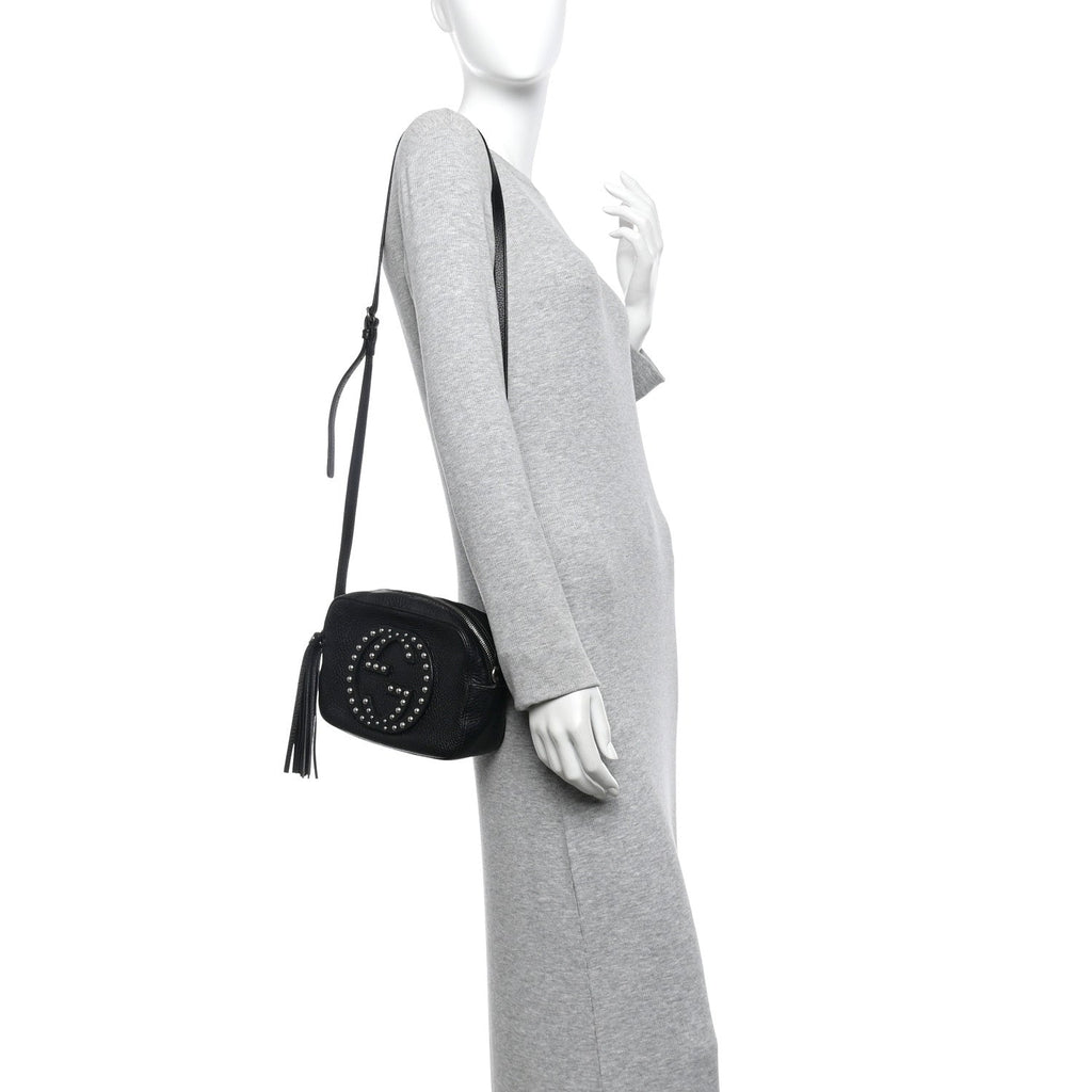 Pebbled Calfskin Studded Small Soho Disco Bag Black