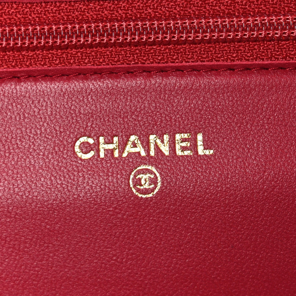Lambskin Quilted Wallet On Chain WOC Dark Pink