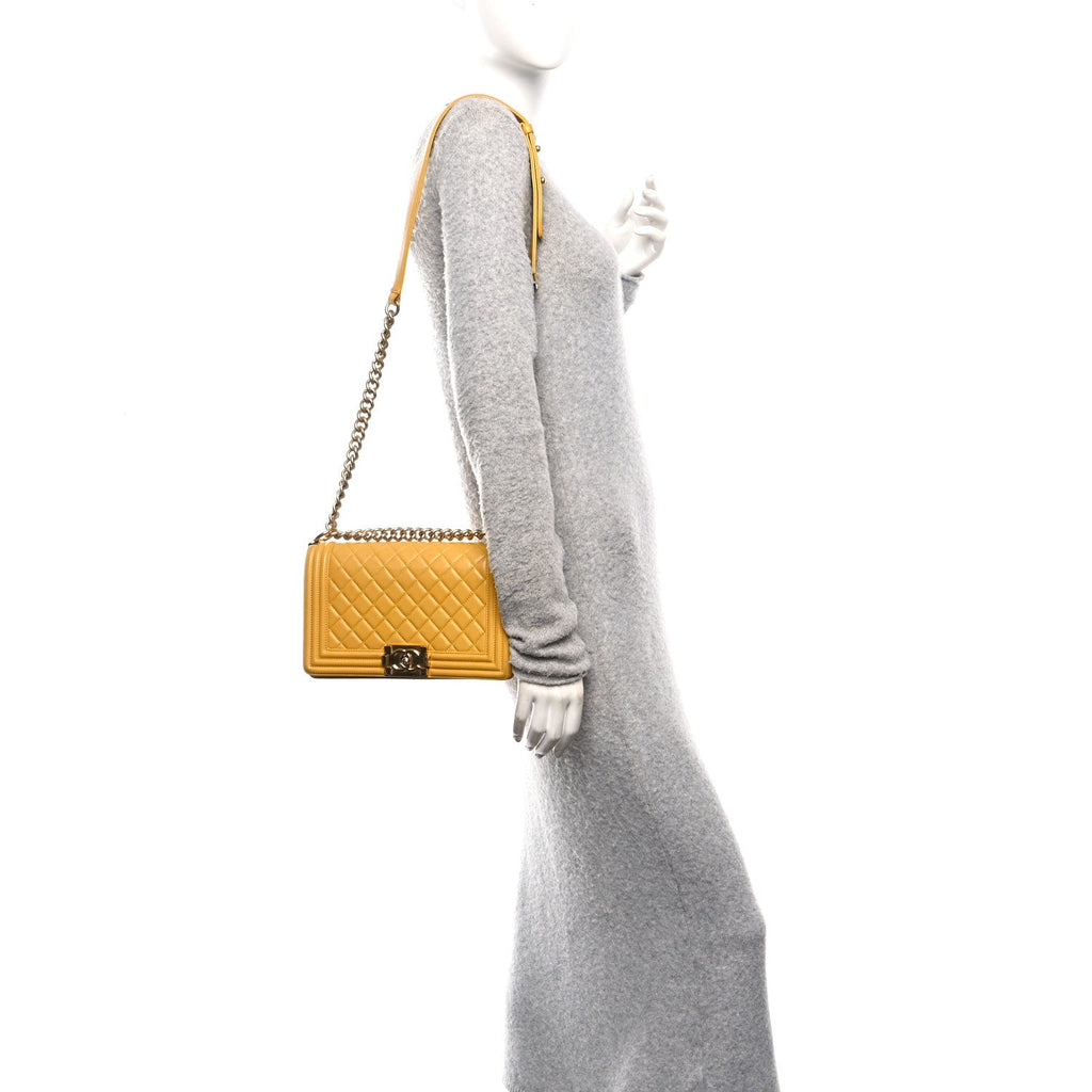 Lambskin Quilted Medium Boy Flap Yellow