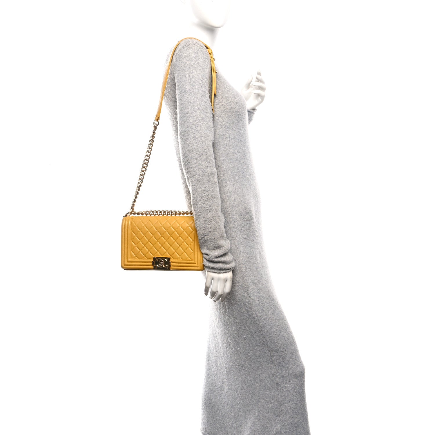 Lambskin Quilted Medium Boy Flap Yellow